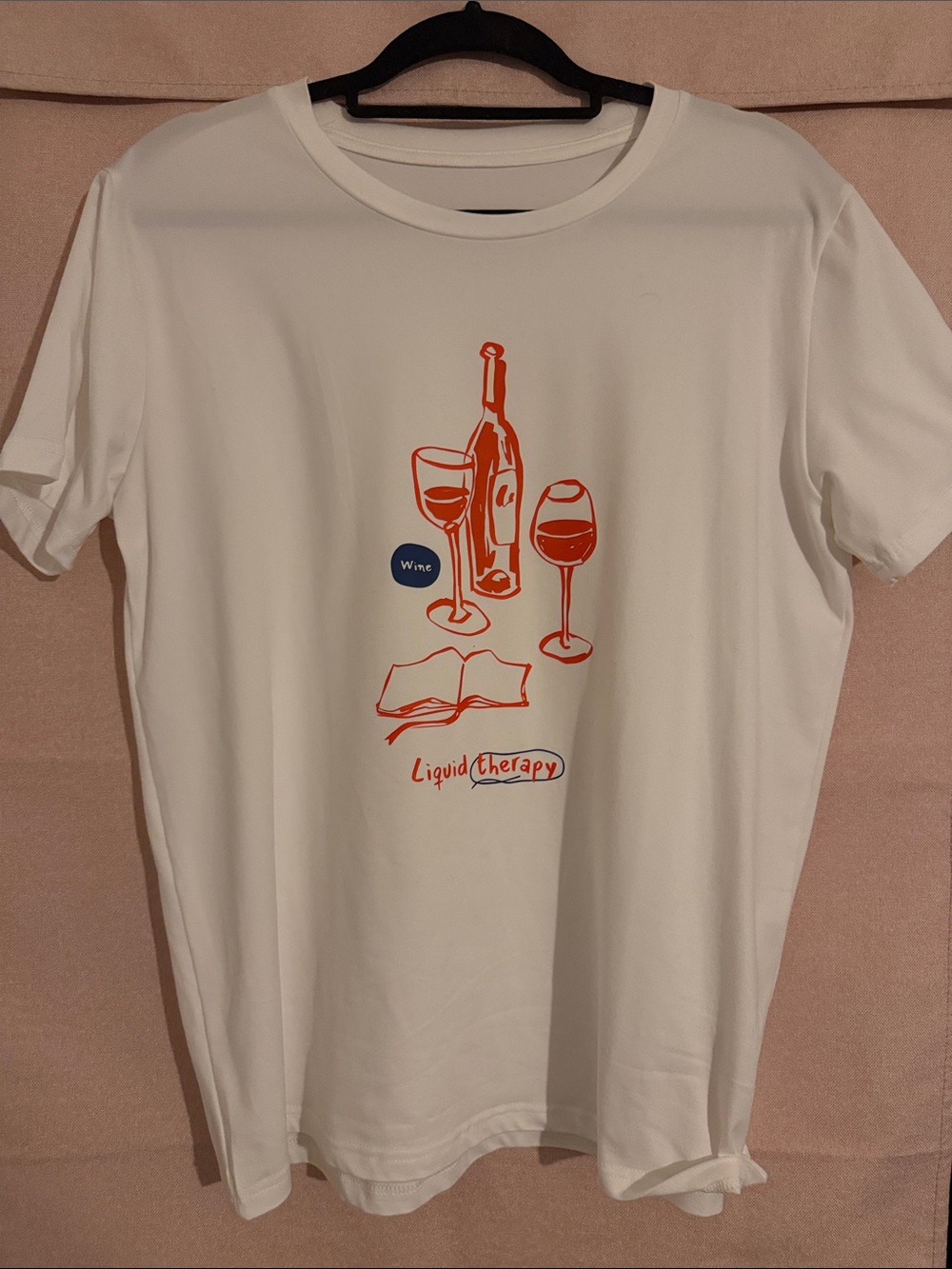 White Graphic Tee with Orange Wine Illustration
